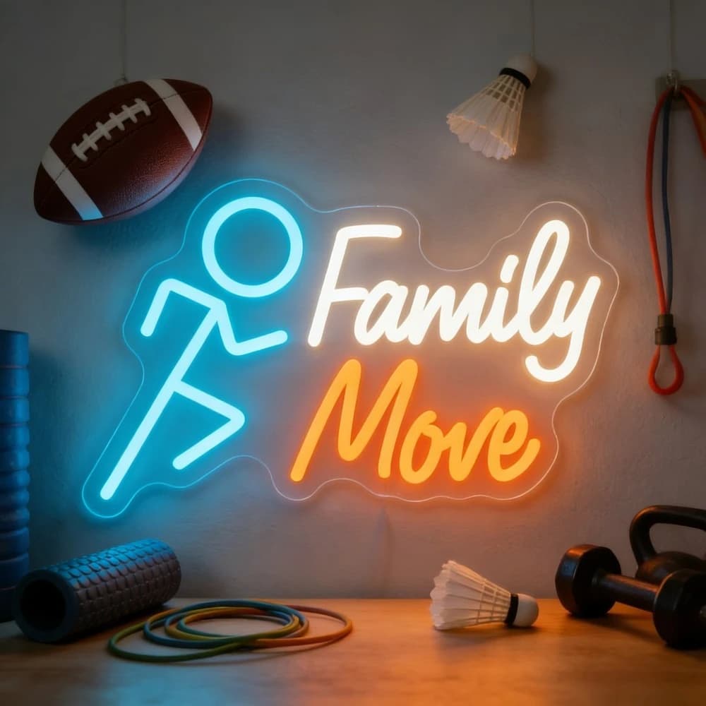 Insegna al Neon 'Family Move' USB Dimmerabile, Luce LED al Neon, Decorazione da Parete per Palestra, Sala Yoga, Camera da Letto, Soggiorno, Regalo per Feste
