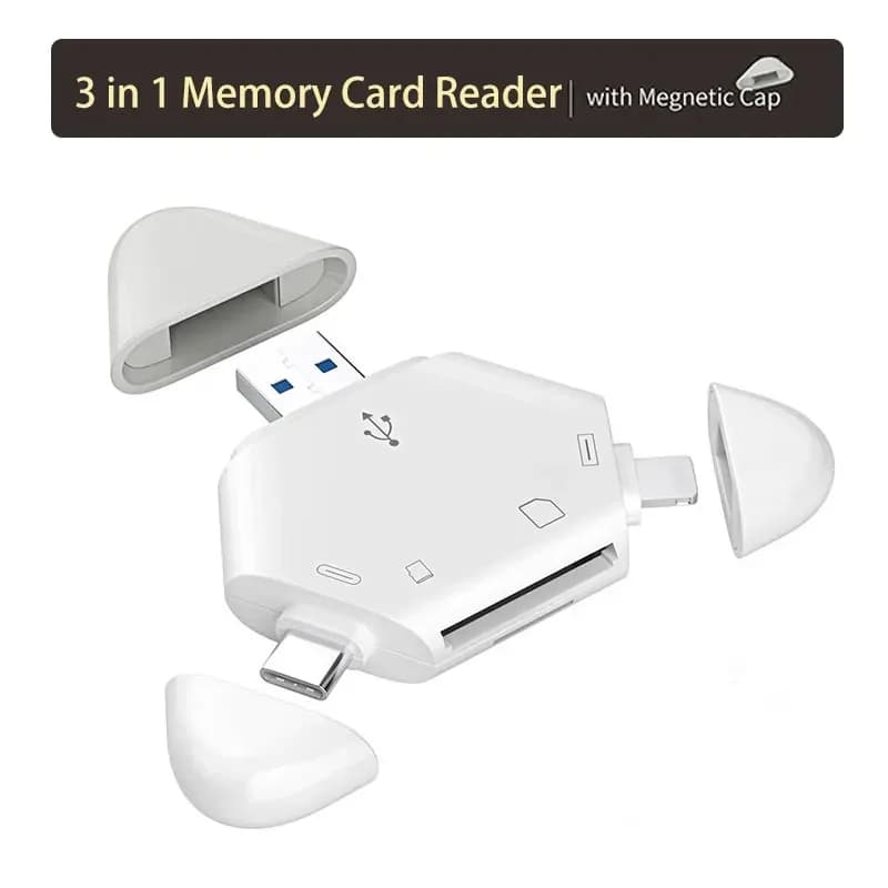 FC&EC Magnetic 3-in-1 Card Reader, Universal for Android Type-C Phones, iPhones, SD Cards, iPhone Cameras and TF Cards