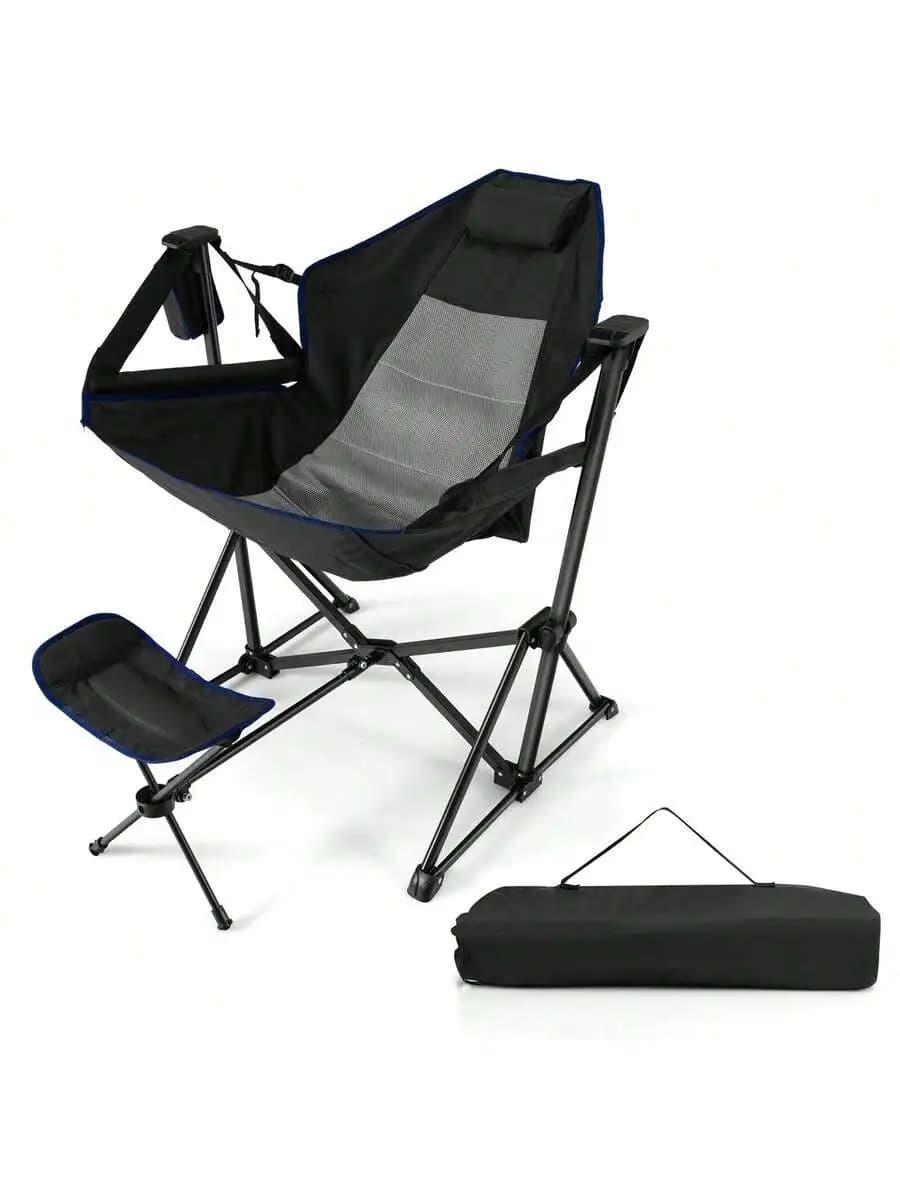 Camping Hammock Chair With Retractable Footrest And Carry Bag