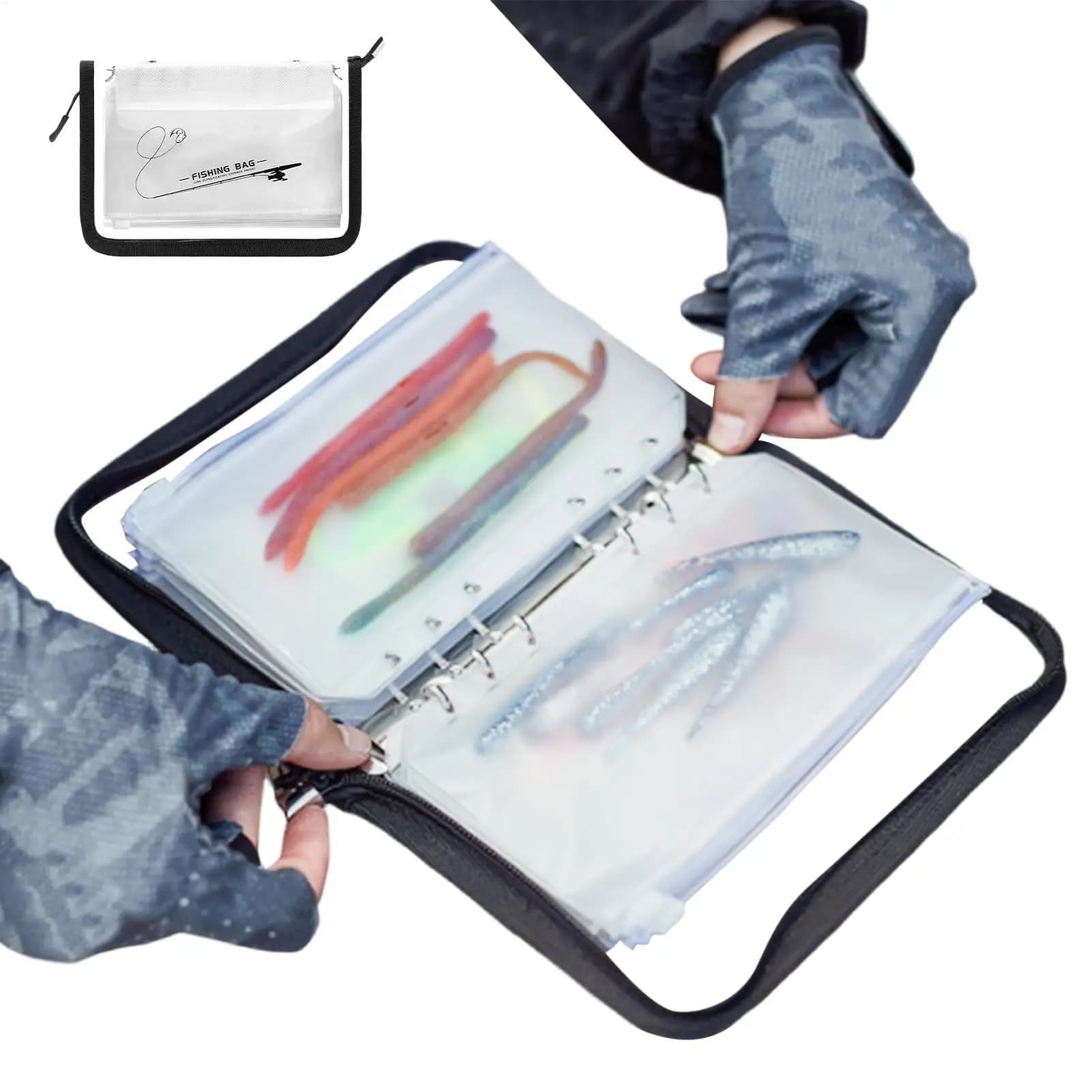 Bait Bag 10Page Pvc Ring-Binder Clear Lure Organizer Fishing Tackle Holder Outdoor lure transparent hinged soft bait bag storage