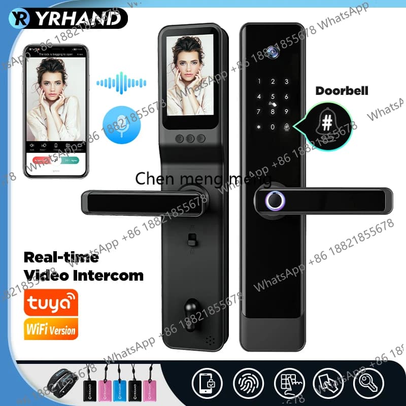 Serratura Intelligente YRHAND Tuya con Videocitofono Wi-Fi, Sblocco Remoto tramite App, Biometrica Digitale, Impermeabile con Schermo