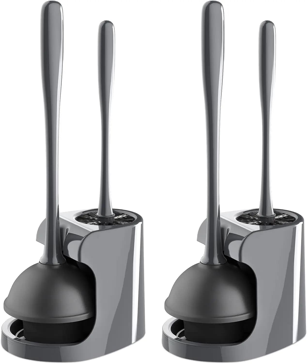 Set di sturalavandini e spazzola per WC, grigio, 2 set per la pulizia del bagno