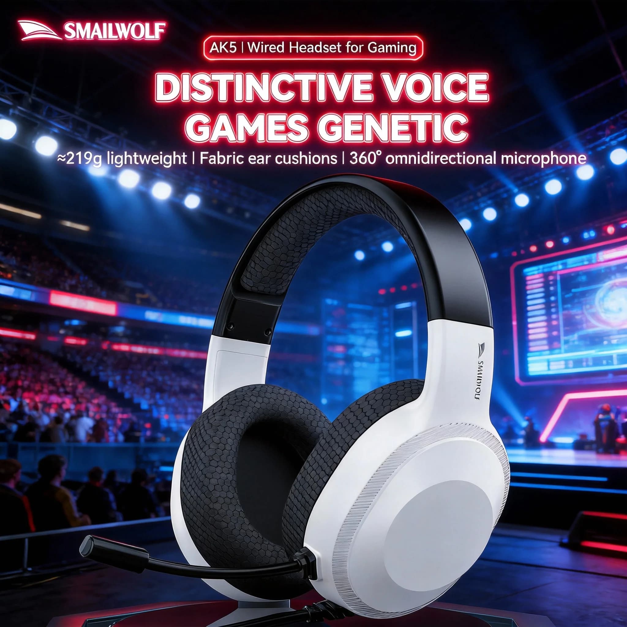 SMAILWOLF AK5 Wired Gaming Headphones, lightweight gaming headsets for e-sports with microphone, universal for desktop and laptop