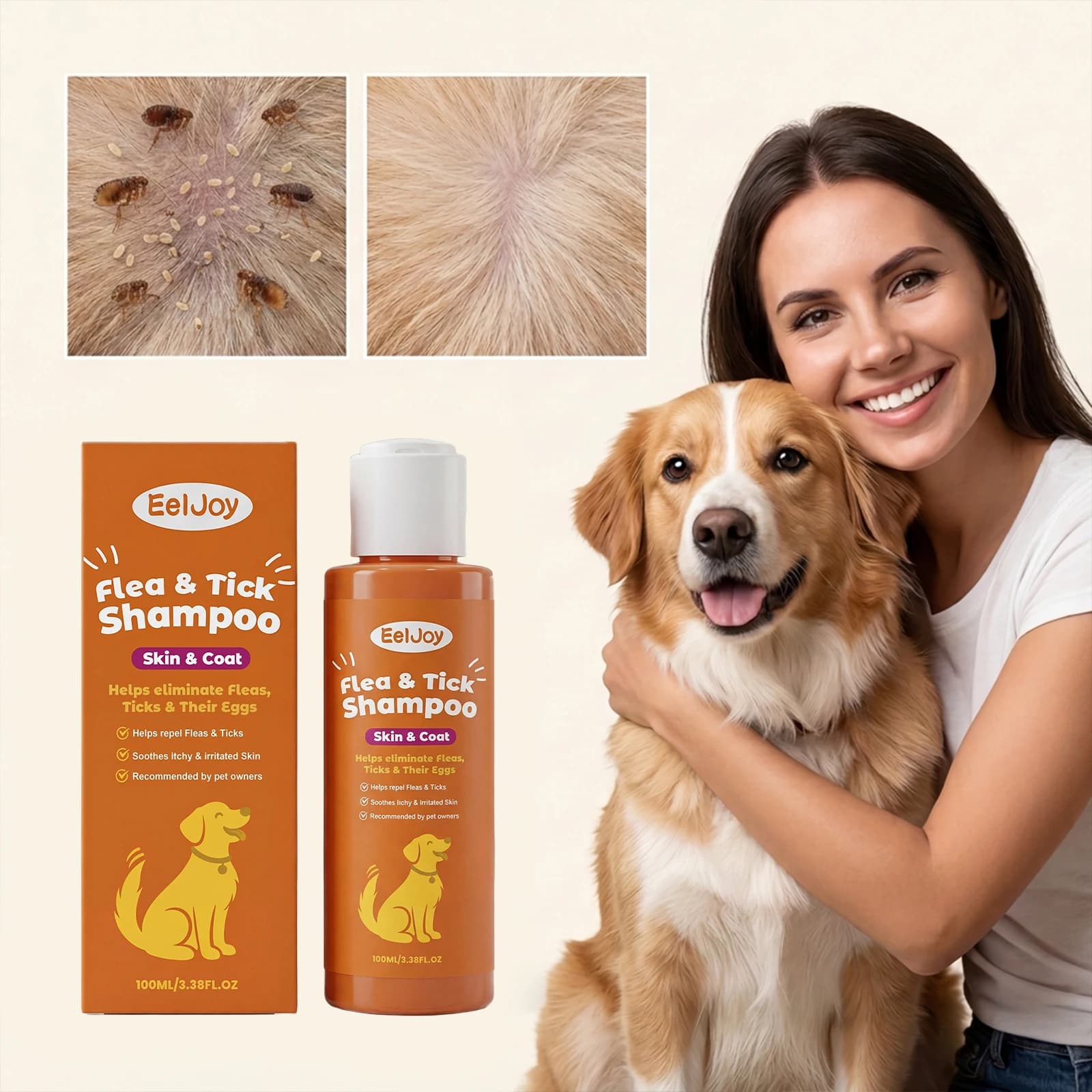 Flea and Tick Shampoo - Gently Cleans and Removes Odors, Keeps Pet Fur Smooth and Fluffy, Convenient for Daily Care