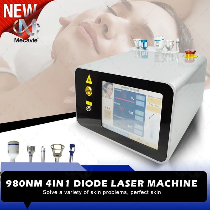 Salon 5&4 in 1 980 nm Diode Laser Machine for Skin Fungal Infection Image Vascular Vein Removal Nail Fungus Removal Device CE Approved All-in-1 Spider Veins Remova Ony chomycosis Nail Fungus Treatment Device Vascular Vein Laser Diode