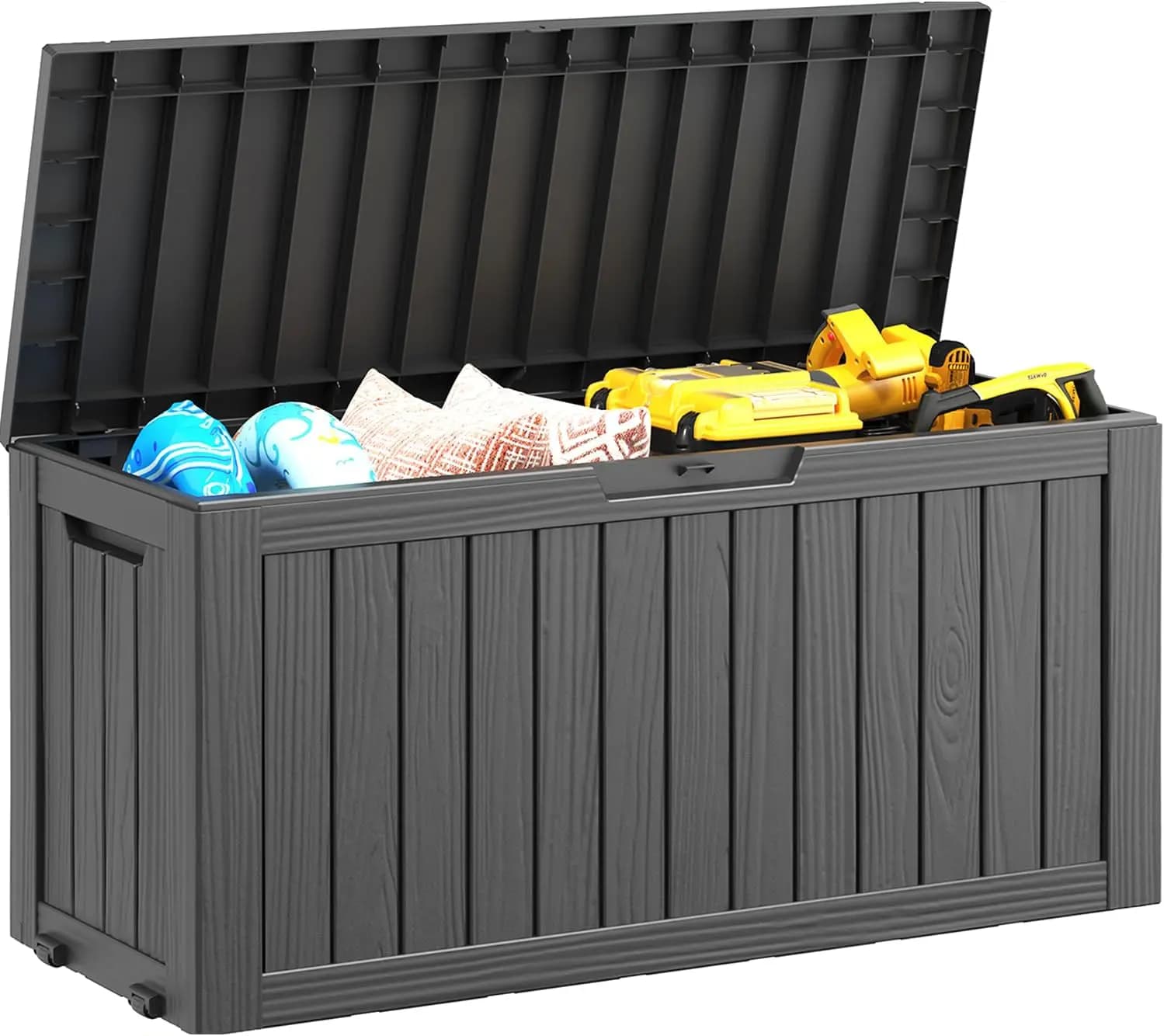 Exterior container Waterproof by 75 Gallon with Seat in Panca, Storage Box Lockable for Garden Tools and Patio Furniture