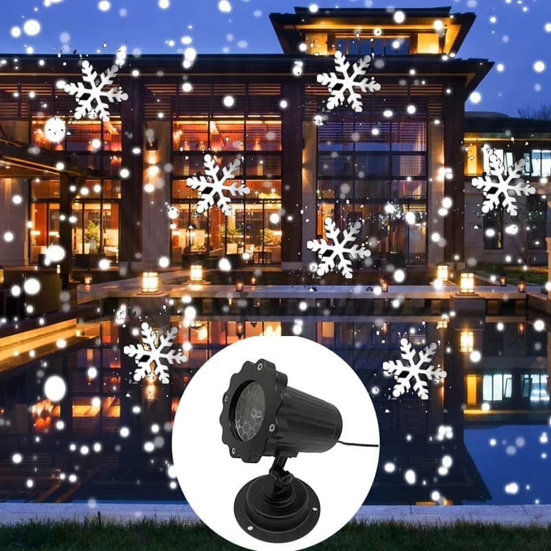 Luci per proiettori di nevicate a LED Lampada per proiettore di fiocchi di neve di Natale Festa all'aperto Matrimonio Luce per proiezione di paesaggi che cade dalla neve