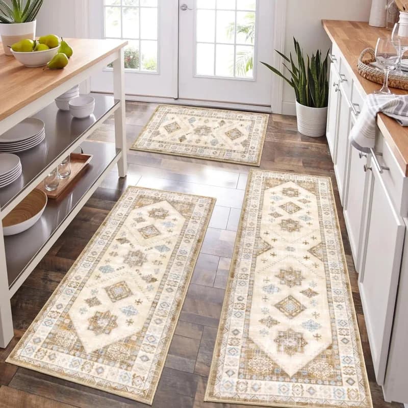 VIKAMA Bohemian Kitchen Rug Non-Slip Washable Floor Mat Entrance Hallway Laundry Room Runner Carpet Home Decor