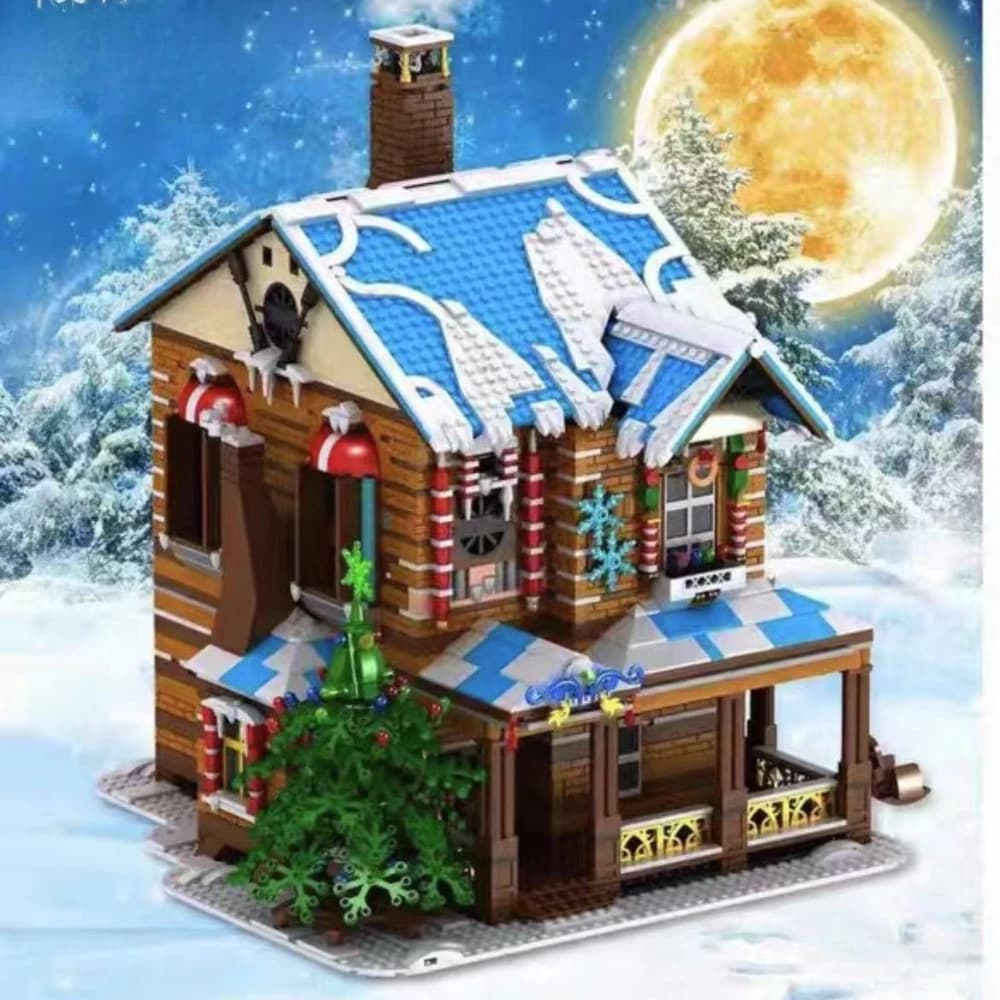 MOC Natale Babbo Natale Neve Foresta in legno Casa da costruzione Set Albero di villa di ghiaccio invernale con giocattoli leggeri per regali per bambini