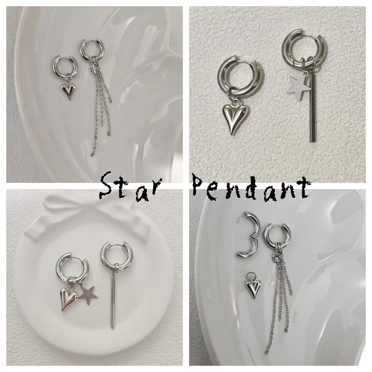 Women Punk Long Heart Star Pendant Earrings Jewelry Simple Fashion Geometric Circular Ear Buckle New Trendy Jewelry Gift
