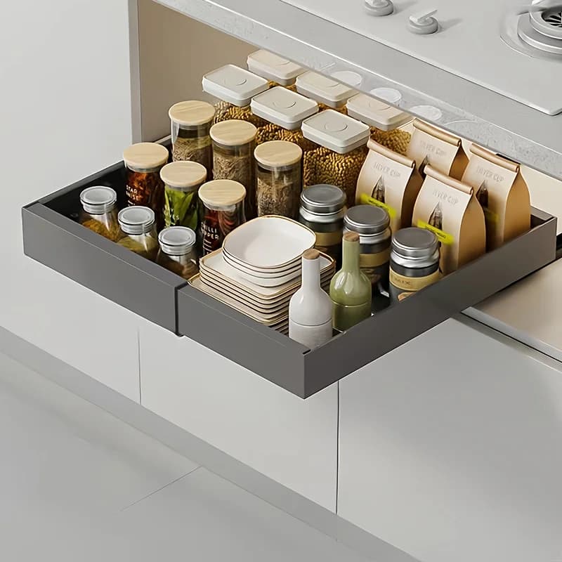 Organizzatore Estraibile per Armadietti, Ripiano Espandibile Scorrevole per Cucina, Organizzatore Sottolavello in Metallo per Spezie, Utensili e Contenitori Alimentari