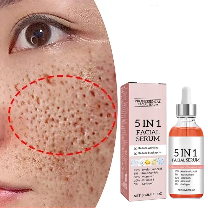 5 In 1 Facial Serum Fade Fine Lines Firming Skin Shrink Pores Moisturizing Brightning Vitamin C Hyaluronic Acid Face Serum