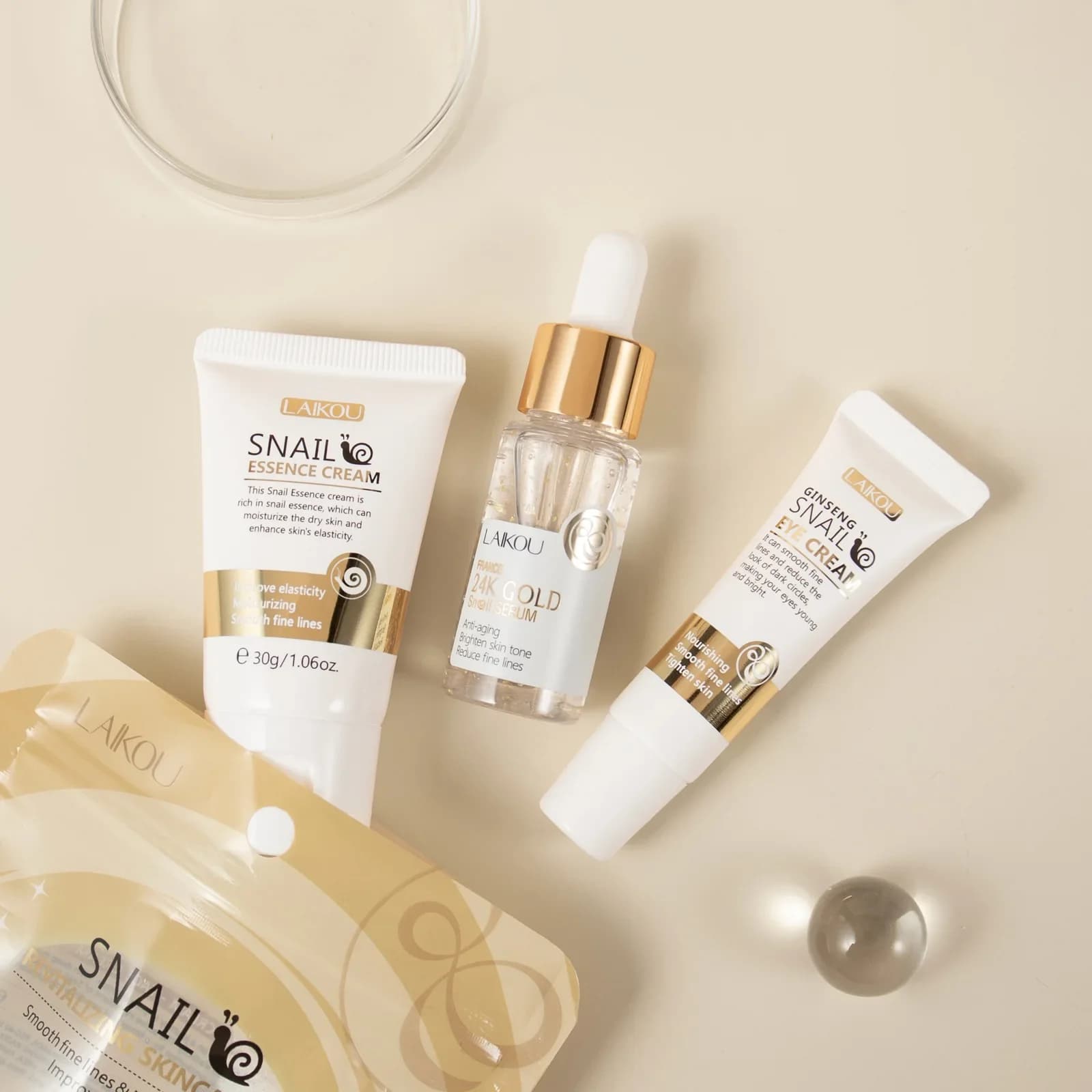 3 pcs/sets LAIKOU 24K Golden Vitamin C Sakura Set For Skin Care Cream For Silk Silk Cream for Hydrating Eyes Skin Care Kit