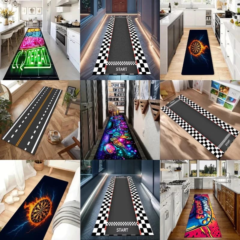 Tappeto con Stampa Pista di Atletica, Design a Corsia, Antiscivolo, per Corridoio, Palestra Domestica, Sala Giochi, Decorazione Sportiva alla Moda
