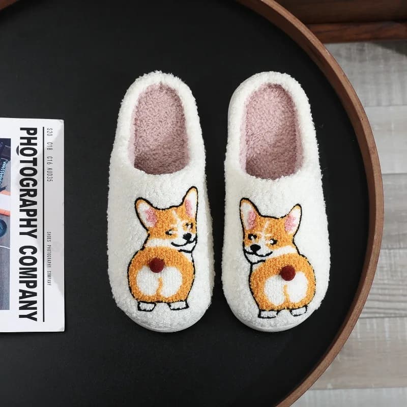 Winter Corgi Men's Women's Slippers 2026 New Warm Plush Comfortable Couple Floor Home Shoes Soft Plush Non-slip Indoor Slippers