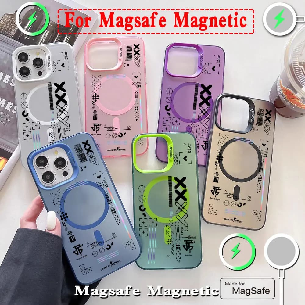 Popolare Fashion Game CS Clear GO Magsafe custodia magnetica per telefono per IPhone 11 12 13 14 15 16 Pro Max Plus Cover placcata argento
