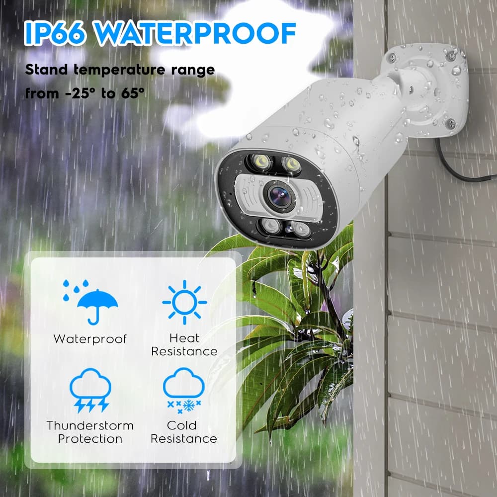 Telecamera IP POE Techage 5MP con Audio Bidirezionale, Rilevamento Umano, Visione Notturna a Colori, H.265, Bianca per Sistemi di Videosorveglianza CCTV Esterni