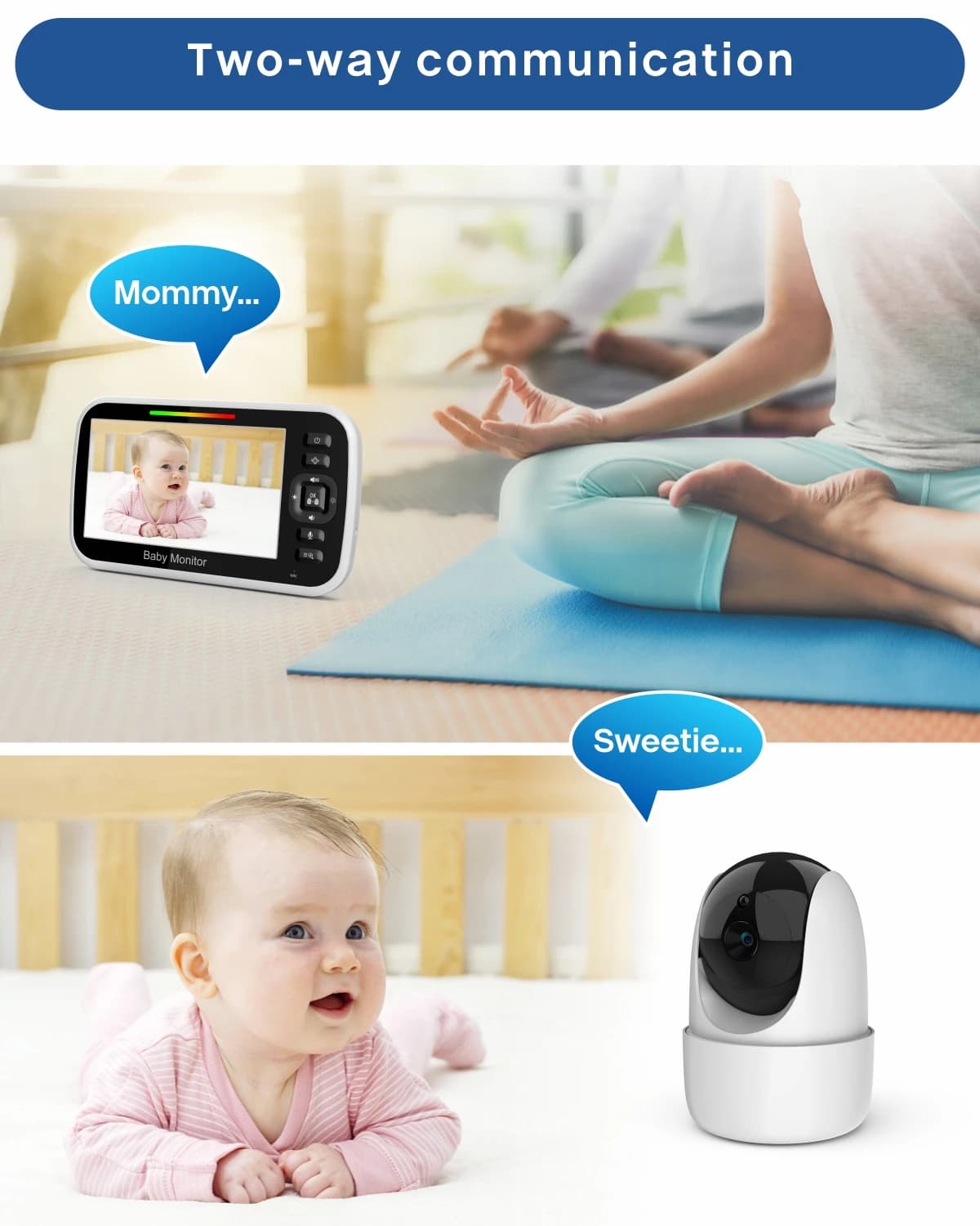 Schermo IPS da 5 pollici Zoom 4X PTZ wireless a 360 gradi Baby Monitor Display della temperatura Ninna nanna Cam Alimentazione Ricorda Baby Camera