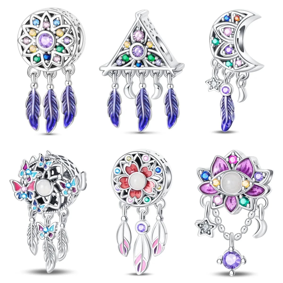 Silver Plated Round Dreamcatcher Charms Beads Fit Original Bracelets Bag Keychain Charms Beads Pendant Diy Women Jewelry Gift
