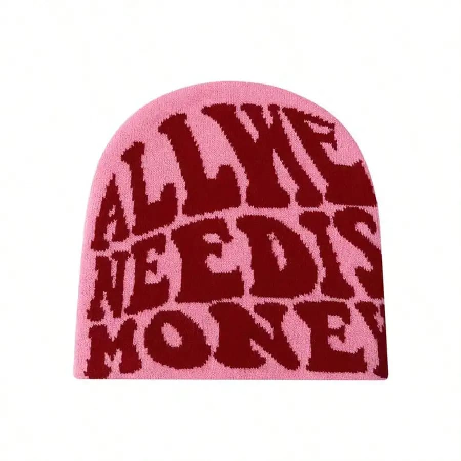 Berretto Punk con Lettere Jacquard, Cappello Invernale Versatile Stile Hip-Hop