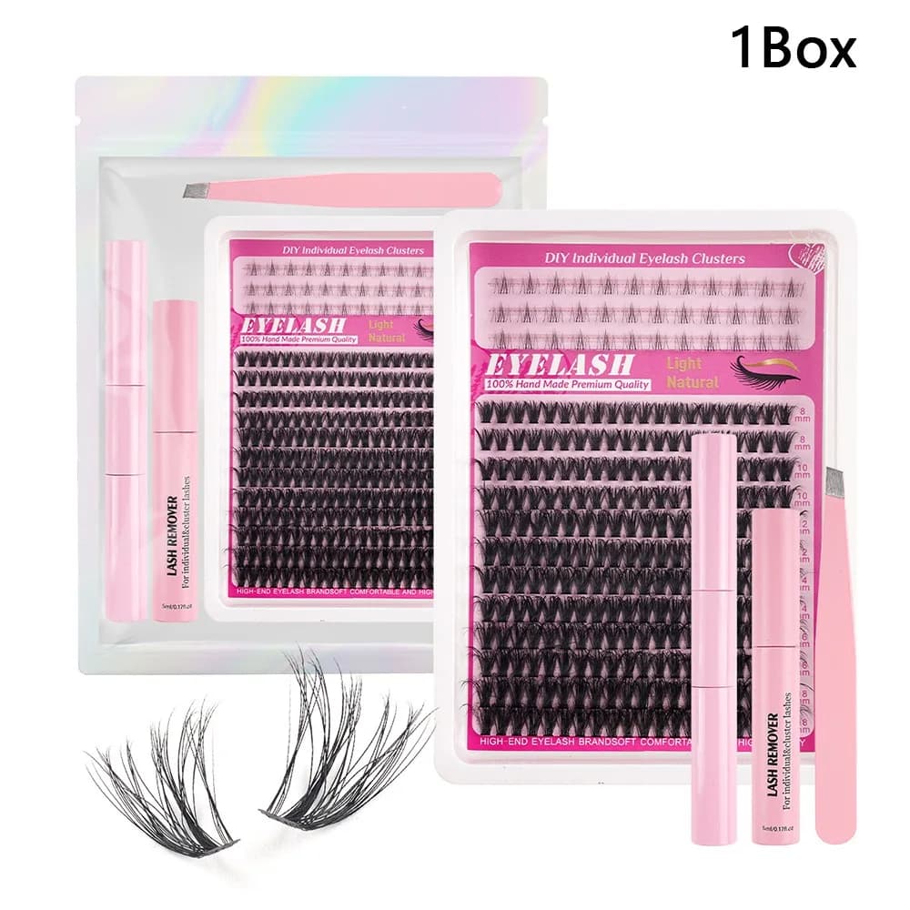 8-18mm Fake Eyelashes, Natural Effect, Wispy Style, Extension Kit Thin Eyelashes, Design to Clamps, Wall decal and Sealing for Fake Eyelashes
