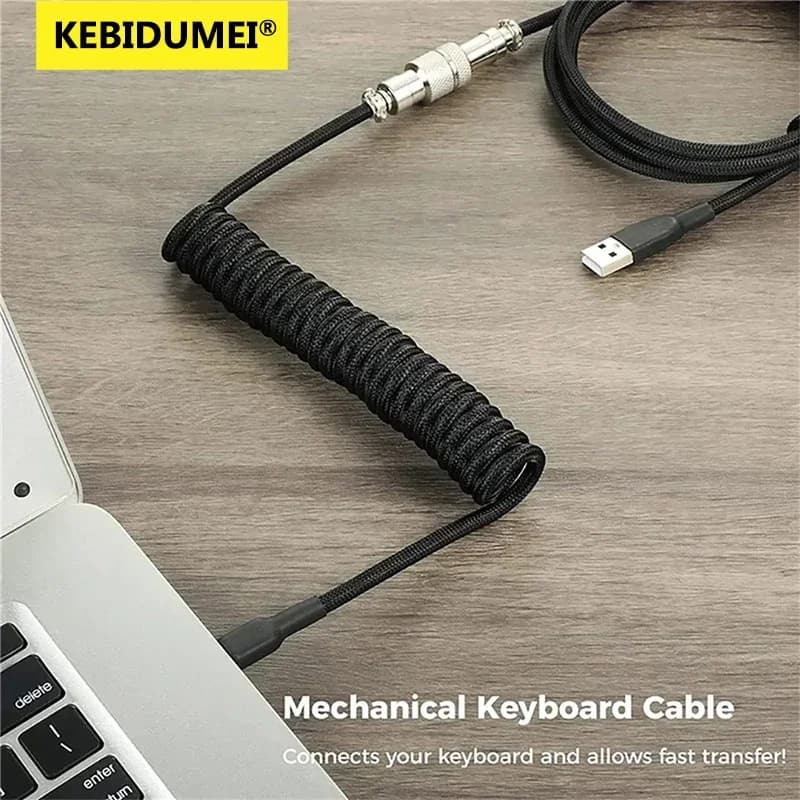 7 Colors USB Type C Mechanical Keyboard Coiled Cable USB Mechanical Keyboard Aviator Desktop PC Computer Aviation Connector Cord