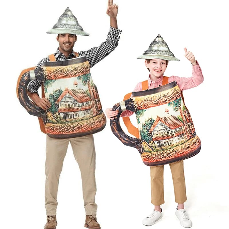 Boccale da birra unisex per adulti, travestimento di Halloween, costume di carnevale dell'Oktoberfest, costume da birra per bambini