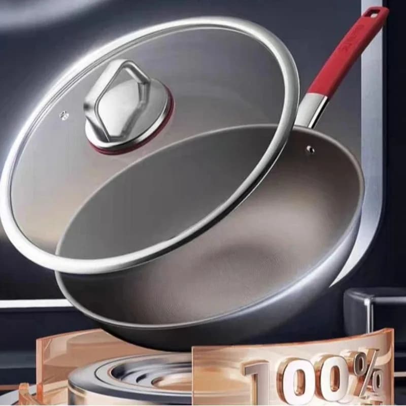 【Articolo di Tendenza】Padella in Titanio Puro Non Rivestita, Wok Antiaderente in Titanio, Padella Antiaderente per Uso Domestico, Adatta per Piani a Induzione e Fornelli