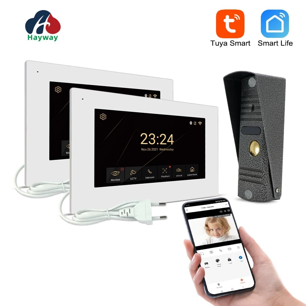Hayway Tuya 1080P sistema di videocitofono Home Wireless WiFi Video Doorbel One Call Panel e due Monitor supporto rilevamento del movimento