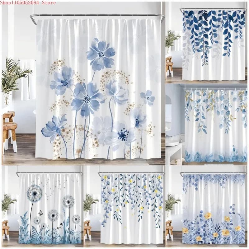 Adorabile tenda da doccia botanica con ganci, impermeabile, antimuffa, facile da appendere, lavabile, per dormitorio, appartamento, bagno di casa