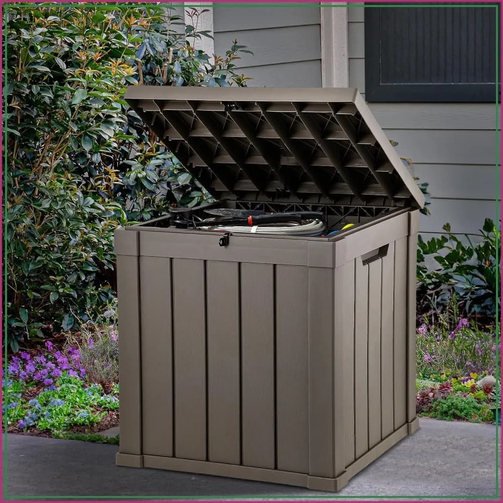 51 Gallon Outdoor Storage Deck Box, Waterproof Resin, Lockable Lid for Patio Cushions & Garden Tools, Taupe