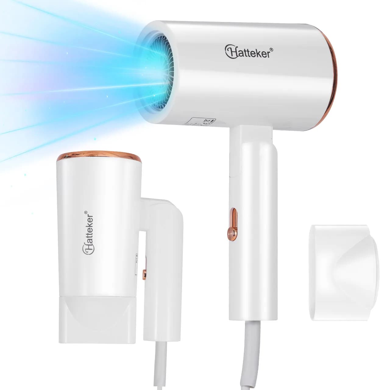 Professional hair dryer, 200 W negative ion styling tool, diffuser and concentrator nozzle, folding and suitable for travel