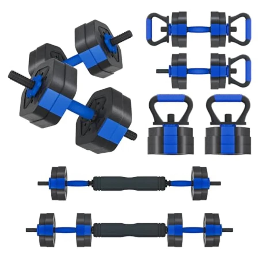Adjustable dumbbell set for home gym, hexagonal weight plates in cement, anti-rolling free weights with connector, durable bar