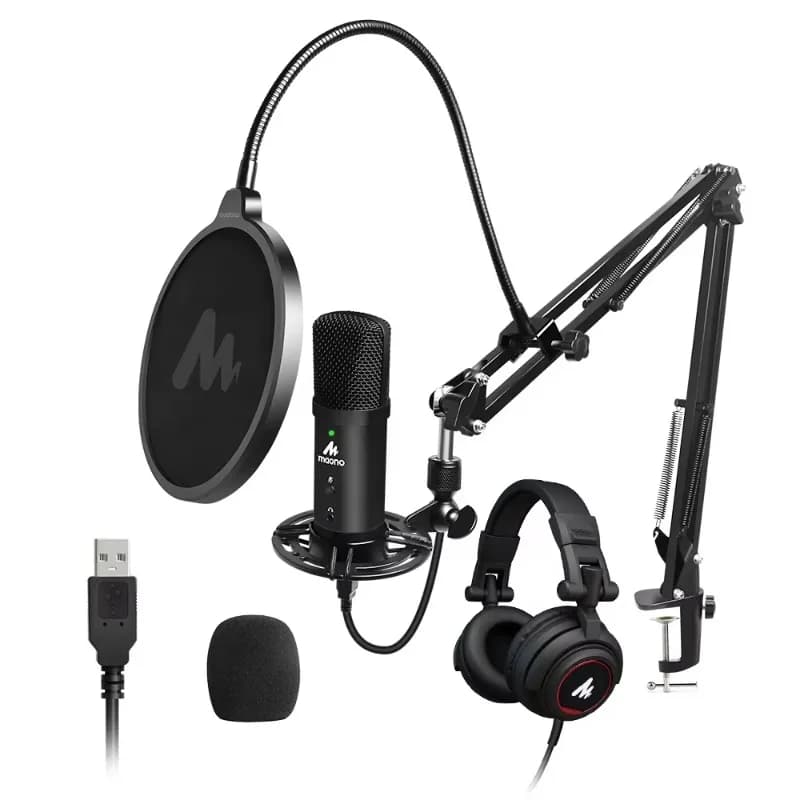 Microfono USB da studio MAONO con cuffie in tempo reale per la registrazione dal vivo con kit microfono da gioco per podcast per computer
