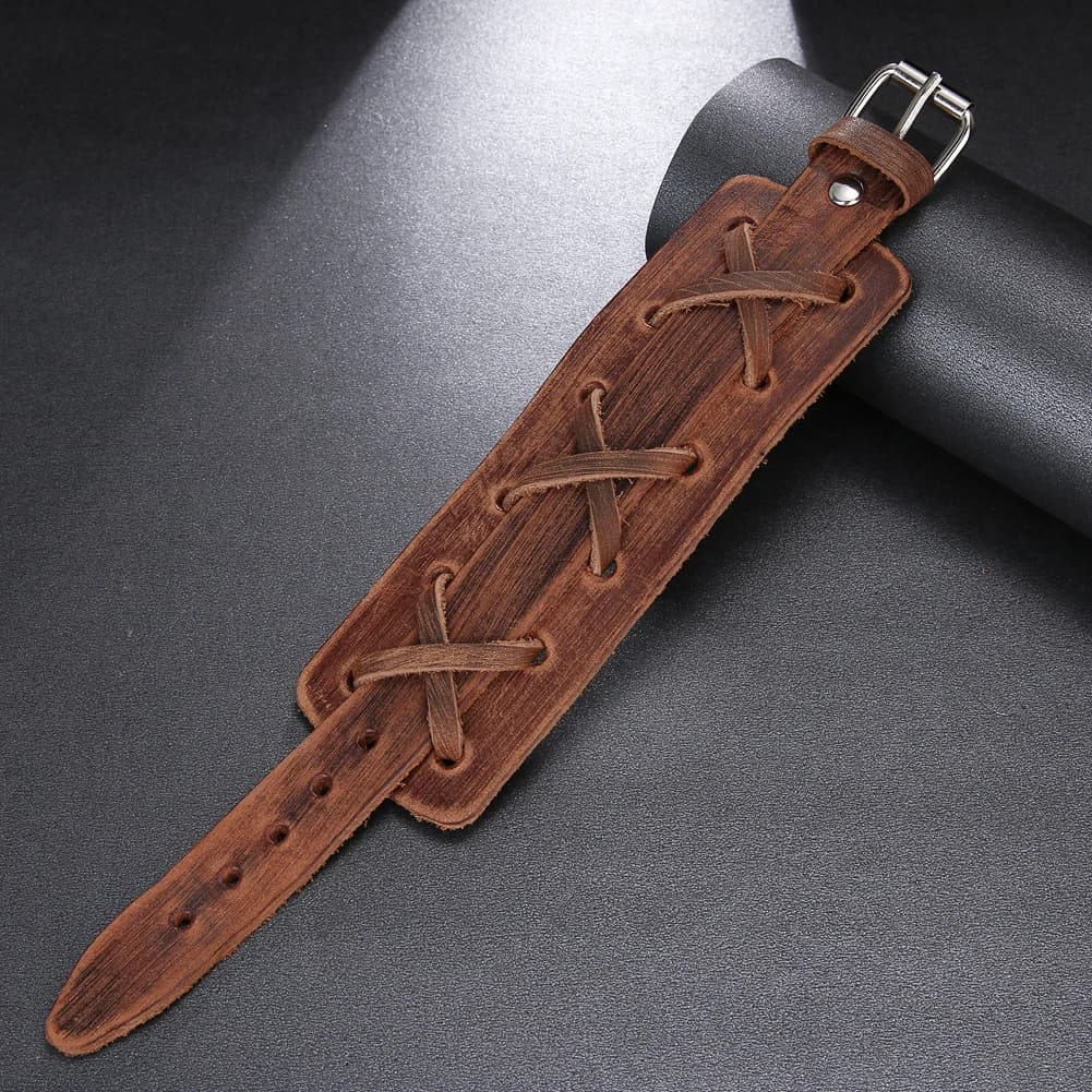 Vintage Punk Genuine Leather Bracelet Bangle for Men Handmade Leather Wristband punk Jewelry Male Bracelets