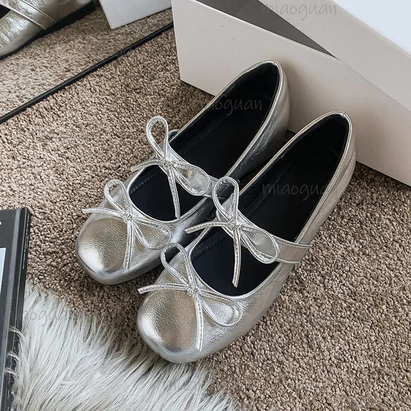 Scarpe da donna con fiocco Mary Jane, zeppa e tacco medio, punta tonda, comode ballerine, stile dolce, casual, per tutti i giorni