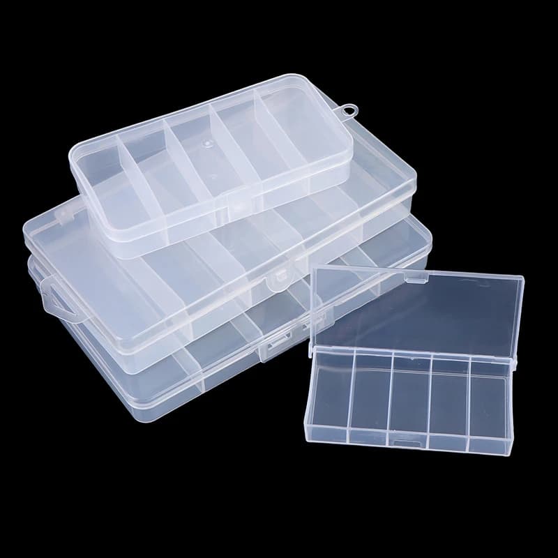 Scatola in Plastica a 5 Scomparti Regolabili, Organizzatore per Gioielli, Contenitore Ecologico in PP Trasparente per Gioielli e Viti