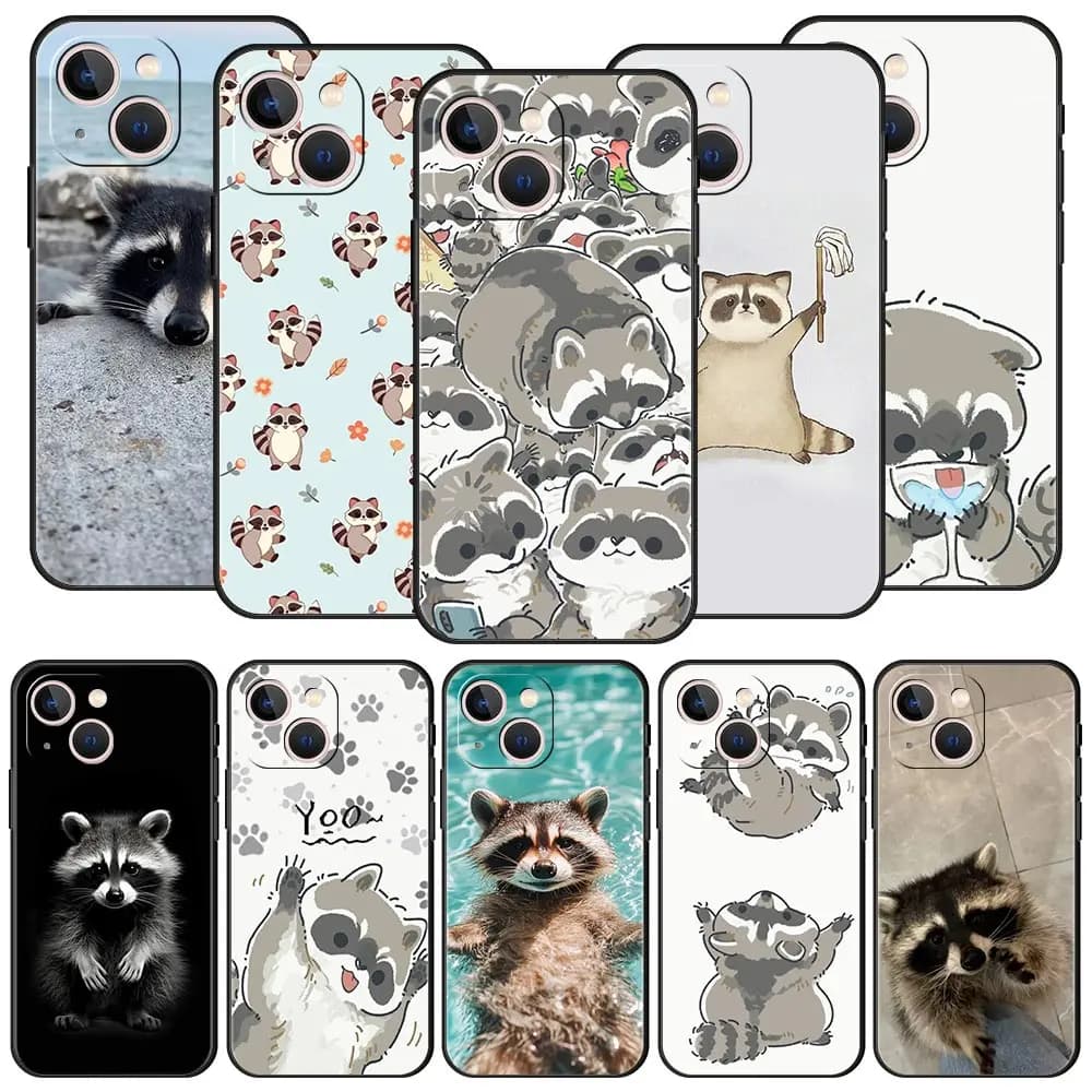 Cover per telefono Raccoon in morbido TPU per iPhone 17 16E 15 16 14 13 12 11 Pro Max 7 8 Plus