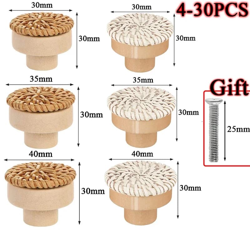 Rattan wooden drawer knobs Handmade round cabinets Drawer handles Door handles for wooden kitchen cabinets for furniture sets