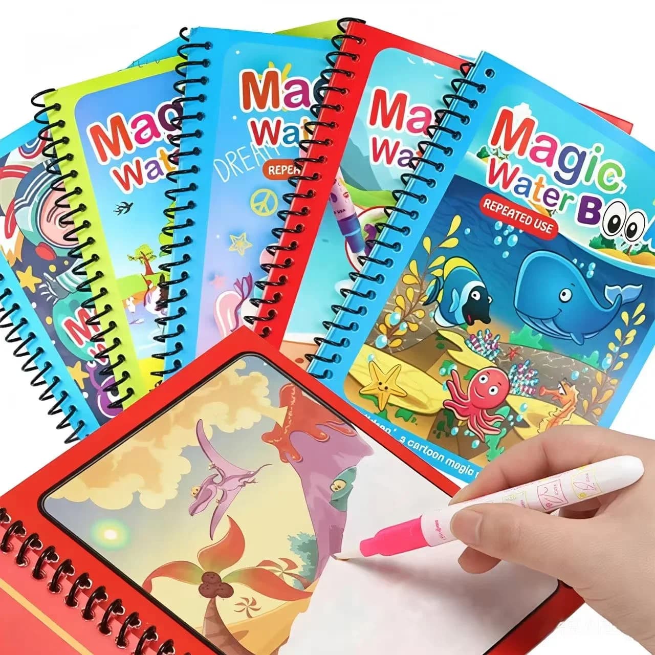 Magic Water Drawing Book Reusable Coloring Book Mess-Free Magic Painting Pad with Refillable Water Pen Learning Education Toy