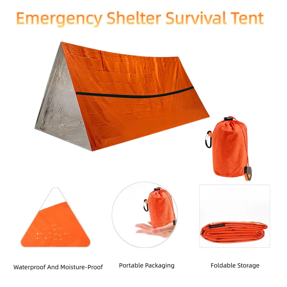 Riparo di emergenza per 2 persone, kit di pronto soccorso riutilizzabile, riparo di emergenza, coperta calda SOS esterna impermeabile, tenda da campeggio