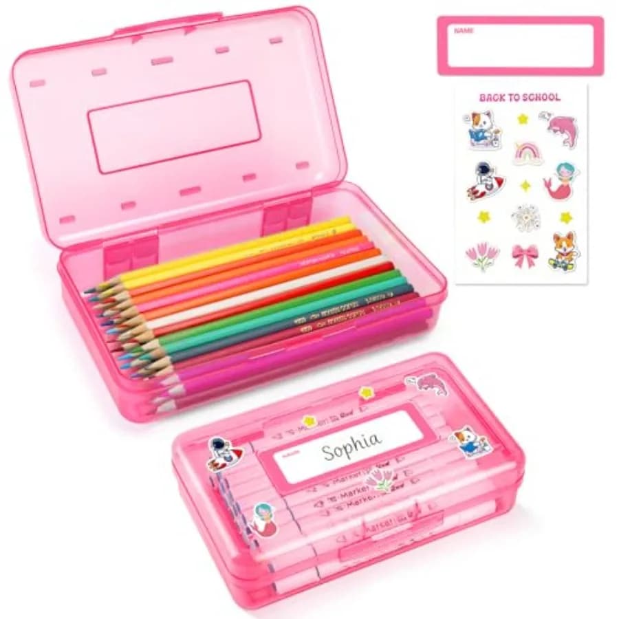 Astuccio in plastica per bambina e bambino, astuccio rigido personalizzato per pennarelli e pastelli, contenitore impilabile per materiale scolastico e artistico