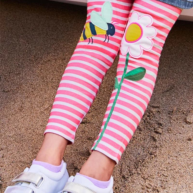 Jumping Meters Nuovi Arrivi Leggings per Bambine con Ricamo a Ape, Pantaloni Skinny alla Moda a Righe per Bambini, Pantaloni a Matita per Bambini