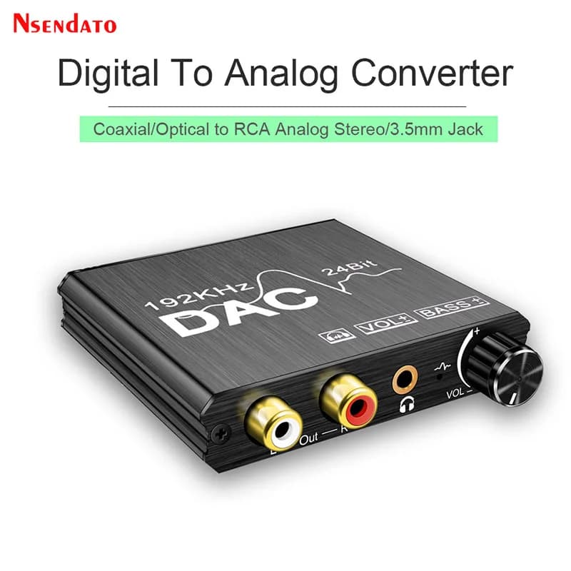 192KHz 24bit Digital To Analog Audio Converter Support Bass DAC Volume Control Coaxial Optical to RCA 3.5mm Converter Adapter