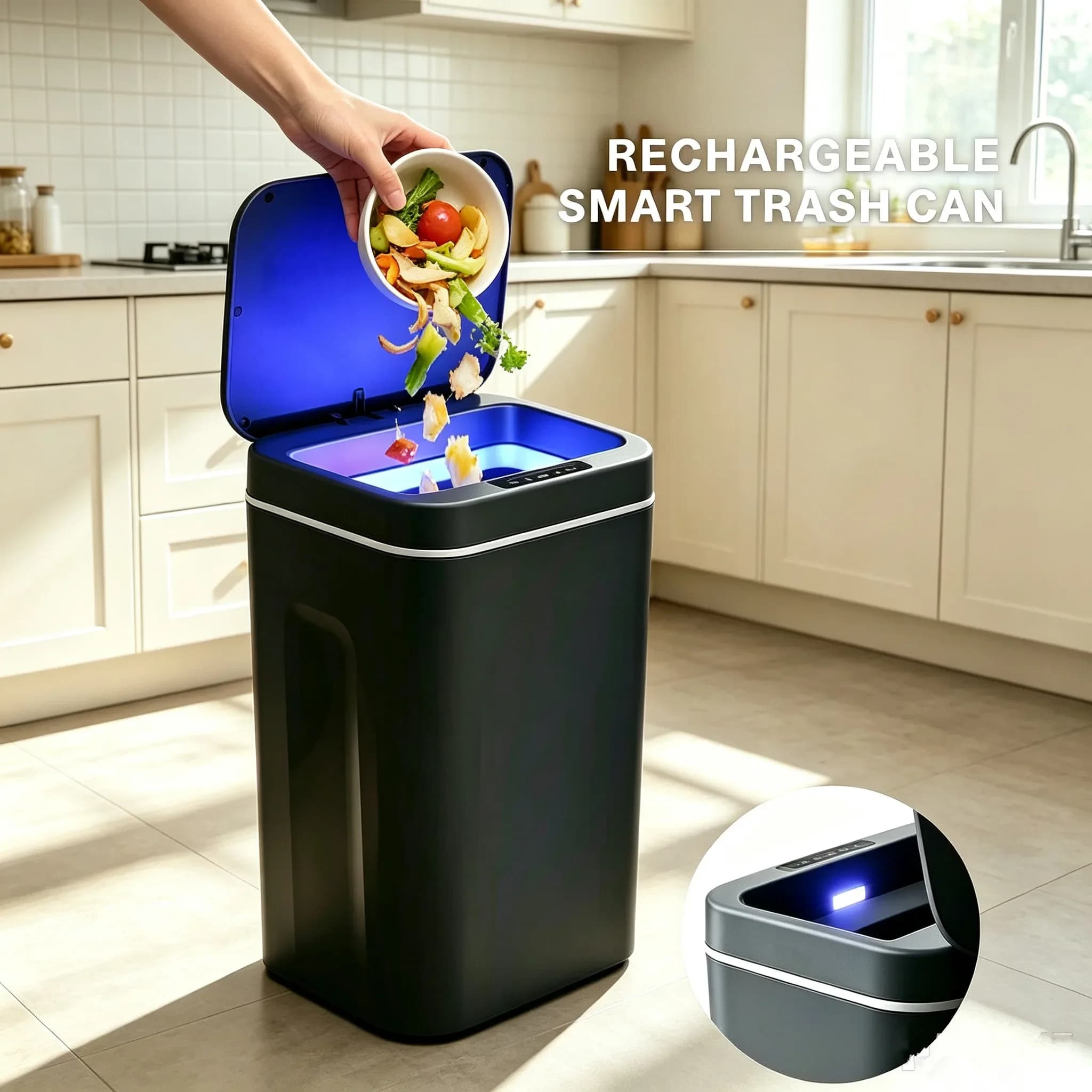 16L USB Charging Smart Trash Can Automatic Sensor Dustbin Intelligent Sensor Rechargeable Electric Waste Bin Rubbish Can