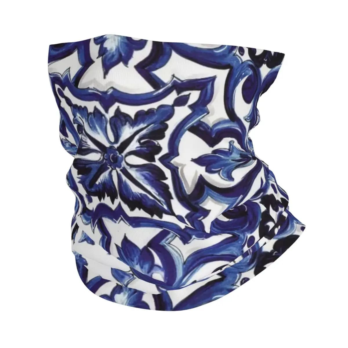 Blue Ornate Floral Mediterranean Tile Sicilian Bandana Neck Cover Mask Scarf Multipurpose Cycling Mask for Men Adult Washable