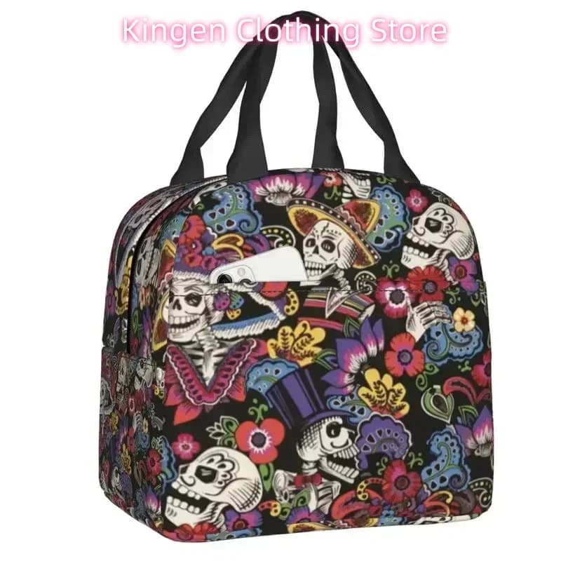 Catrina Sugar Skull Insulated Lunch Box for Women Terror Gothic Thermal Cooler Lunch Bag Work School Picnic Food Container Tote