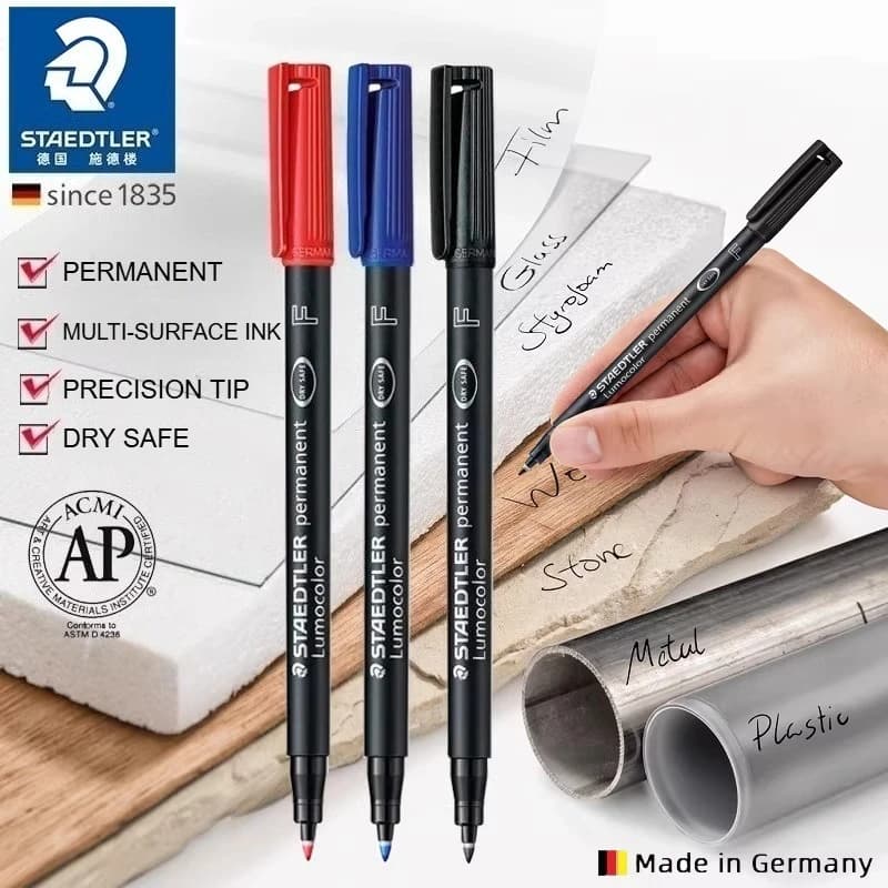 1 penna universale Staedtler Lumocolor, punta in feltro, pennarello permanente, penne colorate, 0,4 mm / 1,0 mm, scrittura fluida sulla maggior parte delle superfici