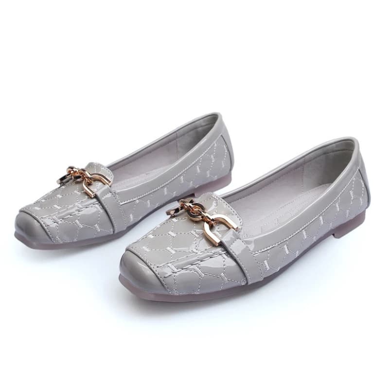 Nuove Scarpe Comode a Fondo Piatto con Superficie Lucida e Fibbia, Versatili, con Soletta in PU, Made in China, Abbinabili a Tutto