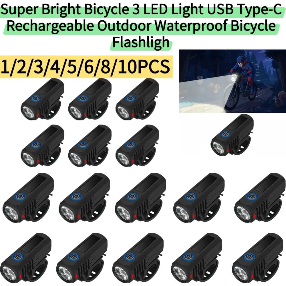Luce per bicicletta con ricarica USB, faro per guida notturna, luce di segnalazione a lunga durata per ciclismo all'aperto, mountain bike